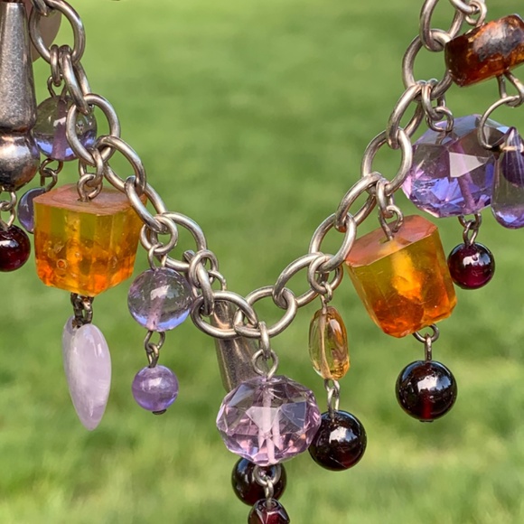 VINTAGE CHARM BRACELET HEART AMETHYST AMBER GARNET 925 STERLING SILVER UNIQUE - Picture 13 of 16